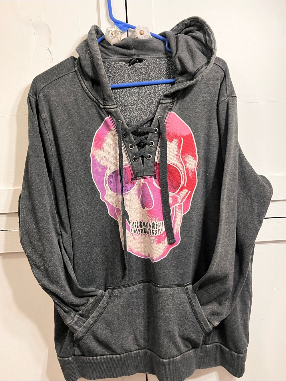 torrid Gray Hoodie with Pink and Purple Skull Graphic - Picture 2 of 3